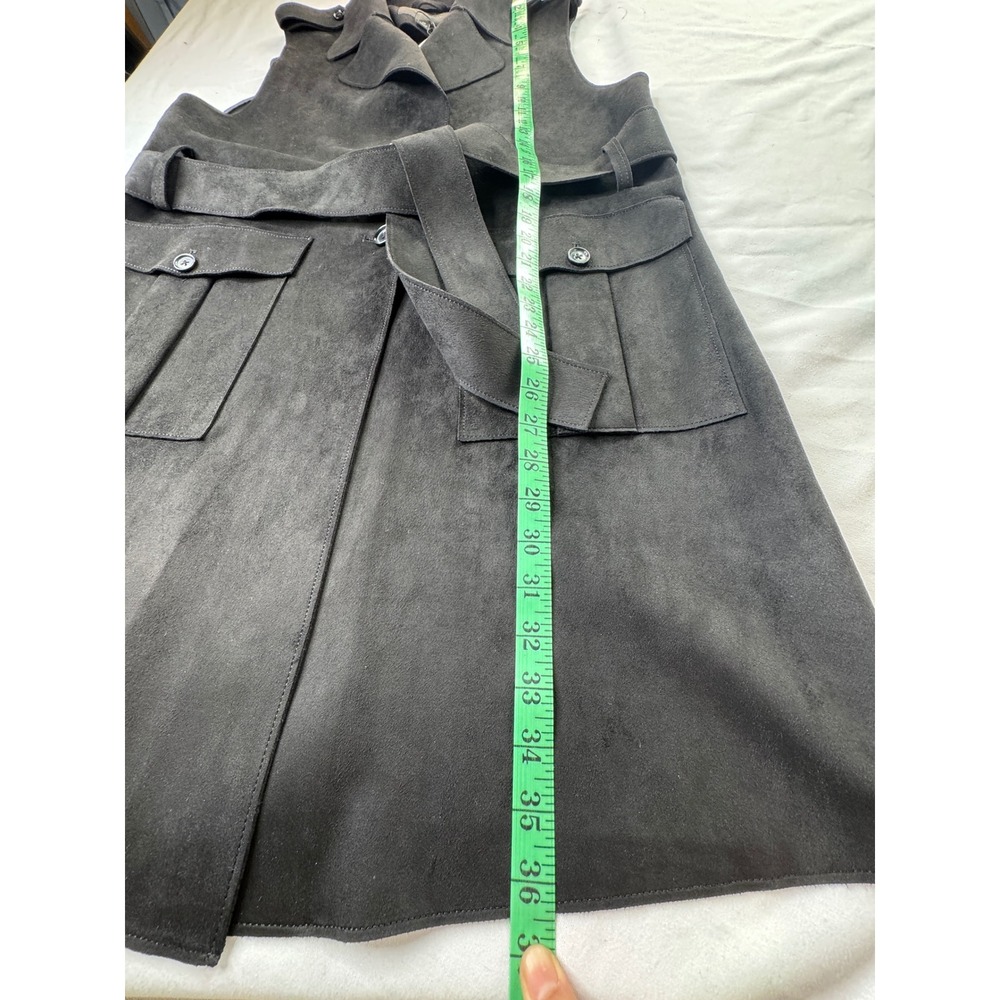 Banana Republic Vegan Suede Trench Vest Black Belted Sleeveless Coat M Western - Picture 8 of 16